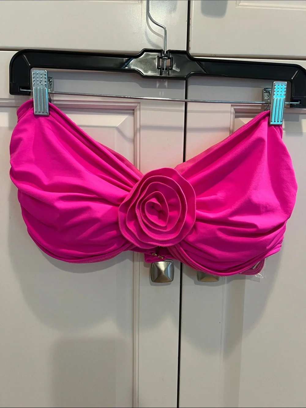 kate spade Hot Pink Floralv Bandeau Bikini Top large bottoms small FYI pads inc.